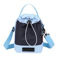 Compact nylon drawstring crossbody bag with grey and light blue color-blocking design - Blue