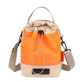 Compact nylon crossbody bag with beige and orange drawstring design for outdoor travel - Orange with Khaki