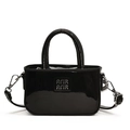 Mini borsa a mano in vernice nera lucida per bambine con tracolla e dettagli argentati - Nero