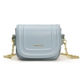 Mini light blue leather crossbody bag for girls with gold chain strap and U-shaped pattern - Blue