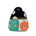 Mochila infantil con lunares, estuche de león naranja y bolsillo verde estilo contraste - Negro