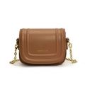 Mini sac bandoulière marron pour fille avec chaîne dorée et coutures en forme de U - Marron