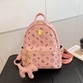Sac à dos rose en similicuir avec motif chat, zips dorés et porte-clé chien mignon - Sac Seul / Grand / Rose foncé