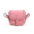 Pink mini saddle bag for women with silver studs and polished metal buckle - Pink