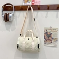 Kids off-white canvas barrel shoulder bag with wide strap and black logo detail - Beige