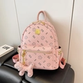 Sac à dos rose avec imprimé chat en cuir grainé, breloque chiot et finitions dorées chic - Sac Seul / Grand / Rose Clair