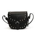 Mini black saddle crossbody bag with silver stud rivets and matte faux leather finish - Black