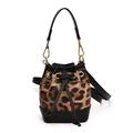 Mini kids leopard print bucket bag with black leather trim and gold-tone hardware - Leopard Black