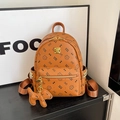 Sac à dos marron imprimé chat pour femme avec texture litchi et logo doré - Sac Seul / Moyen / Marron