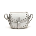Sliver metallic saddle bag featuring polished studs and a modern crossbody strap - Silver