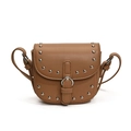 Brown retro mini saddle bag for girls with silver rivets and leather crossbody strap - Brown