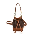 Mini color-block bucket bag for kids in dark brown lychee leather with tan straps - Brown