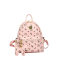 Sac à dos en cuir PU rose avec imprimés chat, clous dorés et breloque chiot - Avec Pendentif / Moyen / Rose foncé
