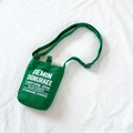 Mini bright green canvas crossbody bag for kids with vintage letter print and strap - Green