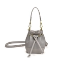 Mini grey lychee leather bucket bag with gold hardware and adjustable strap for kids - Gray