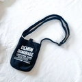 Mini black canvas messenger bag for kids with street style lettering and adjustable strap - Black