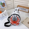 Mini white crossbody chest bag for kids featuring red spider and web print design - White Spider