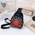 Kids black spider print chest bag with adjustable strap and hero theme design - Black Spider