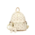 Sac à dos crème avec imprimé chat en cuir PU, breloque chien et rivets dorés élégants - Avec Pendentif / Moyen / Kaki