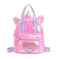 Pink sequin unicorn backpack for kids with a glitter heart window and rainbow straps - Pink