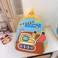 Mochila infantil azul y marrón con excavadora y bolsillo de malla para guardería - Marrón