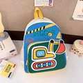 Mochila infantil con motivo de excavadora de dibujos animados en azul y verde con parche - Verde