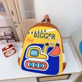 Mochila infantil en contraste amarillo y azul con diseño de excavadora de dibujos animados - Amarillo