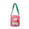 Pink heart-patterned kids crossbody bag with white plush doll in front pocket - Pink