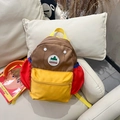 Detail of color-block kids backpack with waterproof nylon fabric and stitched logo patch - Small / Yellow
