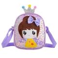 Sparkly purple sequin crossbody bag for girls with crown and cartoon embroidery - Purple