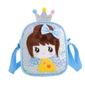 Blue sequin girls crossbody bag with cute cartoon crown and adjustable strap - Blue