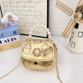 Mini borsa capybara dorata con elegante manico di perle e tracolla a catena d'oro - Oro
