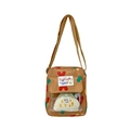 Brown nylon crossbody bag for children featuring red hearts and a plush smiley charm - Brown