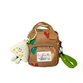 Khaki kids crossbody bag with heart prints, green strap and plush cloud charm - Brown