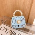 Mini borsa a tracolla celeste per bambine con stampe capibara e manico di perle - Blu