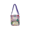 Purple heart pattern kids crossbody bag with cute cloud plush charm and clear pocket - Purple