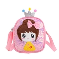 Pink sequin girls crossbody bag with crown decoration and cute cartoon 3D girl - Deep Pink
