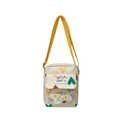 Kids heart pattern canvas crossbody bag in beige with yellow strap and plush toy - Beige