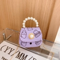 Mini borsa a tracolla viola per bambina con manico di perle e stampa di capibara - Viola