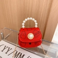 Mini sac bandoulière rouge pour filles avec motif Capybara mignon et anse perle - Rouge