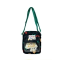 Black canvas crossbody bag for kids with colorful heart prints and green strap - Black