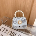 Mini sac bandoulière bleu clair avec poignée en perles et motifs Capybara mignons - Argent