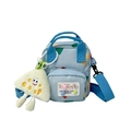 Light blue children's crossbody bag with heart prints and a yellow plush charm - Blue