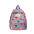 Sac à dos enfant lavande avec motifs de cœurs colorés et poche avant pour l'école et voyage - Violet