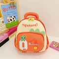 Kids orange and beige backpack with cartoon dinosaur and number 04 baseball design - Orange