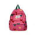 Sac à dos enfant rose à motifs cœurs avec poignée verte et poche avant zippée - Rose