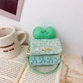 Green tweed mini crossbody bag for girls with sparkling sequins and leather bow decoration - Green
