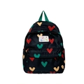 Sac à dos enfant noir avec imprimés cœurs colorés et poignées en toile verte - Noir