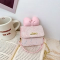 Pink lace crossbody bag for girls featuring a large bow and gold chain strap detail - Pink with Lace