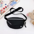 Kids black nylon chest bag with white KAYINAI lettering and adjustable shoulder strap - Black